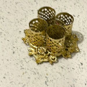 VTG mid-century Hollywood Regency GOLD METAL 4 LIPSTICK Holder Pretty ♥️